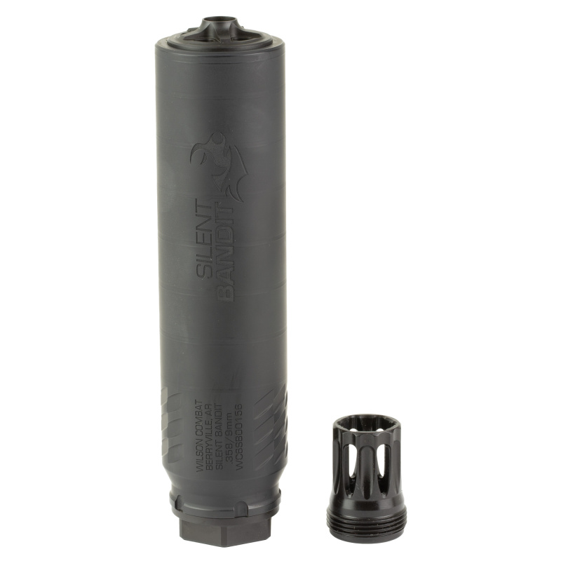 Silent Bandit, Suppressor, 9MM, Titanium & Stainless Steel Construction, Armor Tuff Finish, Black, 6 Baffle, HUB Mount Compatible, Includes K-Mount Muzzle Device SP-SB-9-6-BLK
