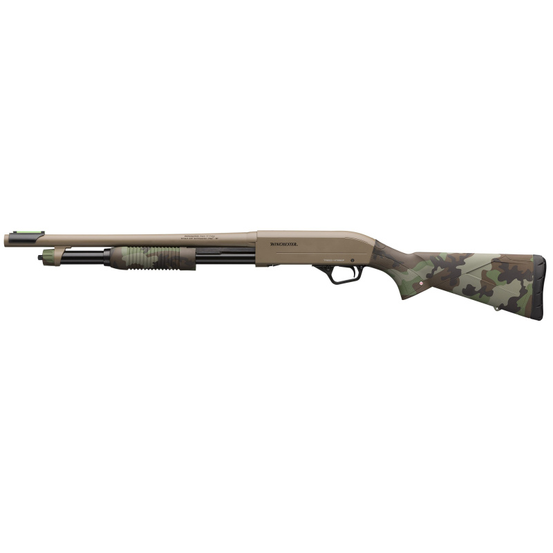 SXP Defender, Pump Action Shotgun, 20 Gauge, 3" Chamber, 18" Barrel, Perma-Cote Finish, Flat Dark Earth, Woodland Furniture, Fiber Optic Front Sight, 5 Rounds 512435695