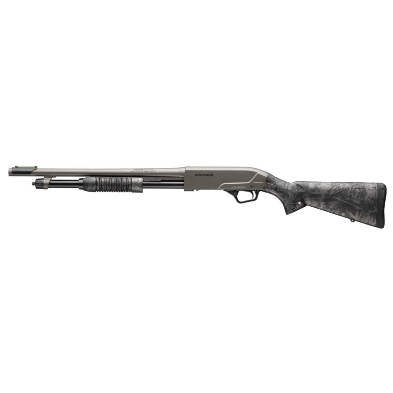 SXP Hybrid Defender, Pump Action Shotgun, 12 Gauge, 3" Chamber, 18" Barrel, Matte Finish, Gray, Black and Camo Stock, Fiber Optic Front Sight, 5 Rounds 512458395