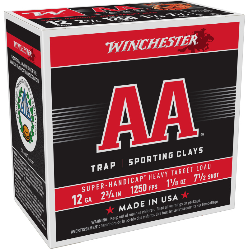 Winchester AA Target Super Handicap |12ga 2.75" 1250 FPS 1 1/8oz #7.5 Box of 25 rounds