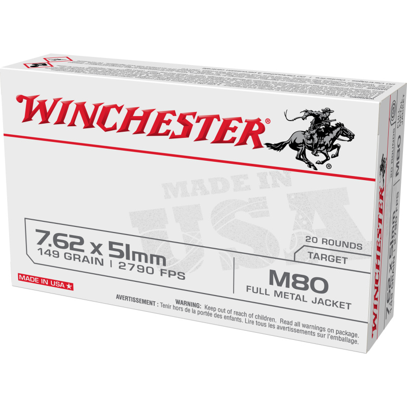 M80 Lake City |7.62x51mm NATO 149 Grain Full Metal Jacket Box of 20 Rounds