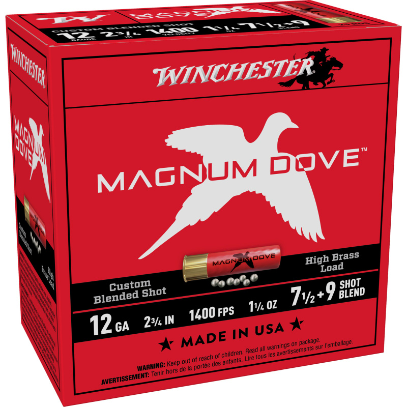 MAGNUM DOVE, 12 Gauge, 2.75", 1.25oz, #7.5 and #9 Shot, 25 Round Box MD1279
