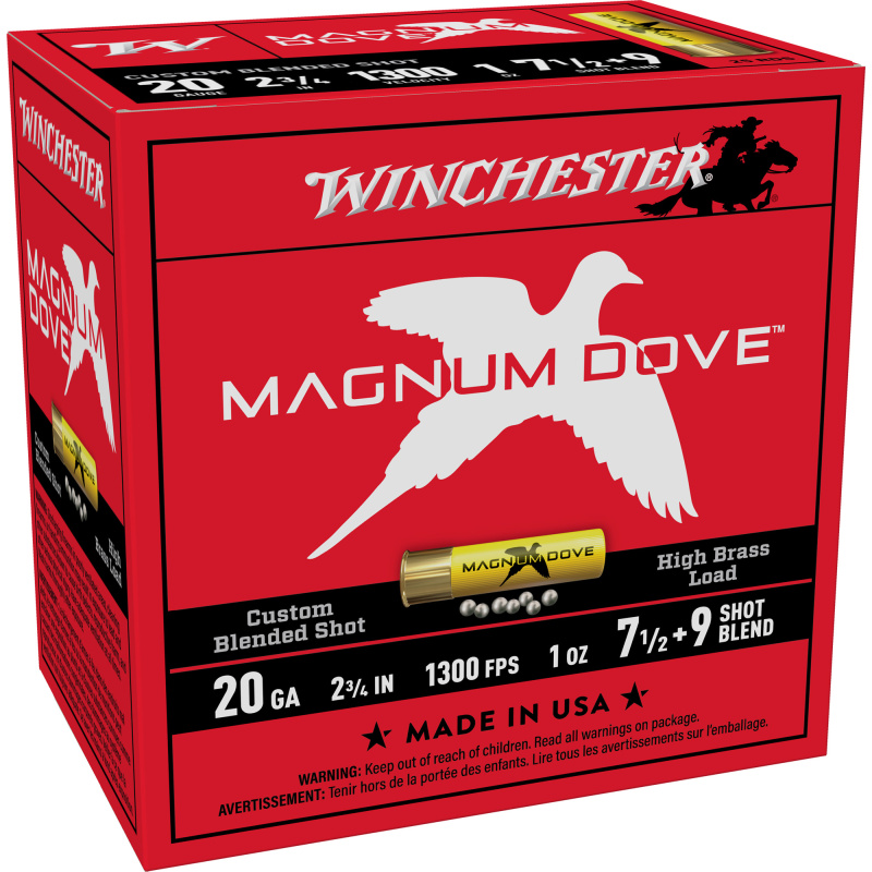 MAGNUM DOVE, 20 Gauge, 2.75", 1oz, #7.5 and #9 Shot, 25 Round Box MD2079