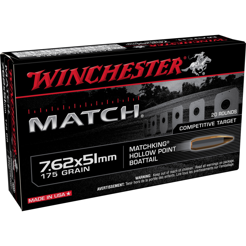 Match, 7.62x51, 175 Grain, Sierra Boat Tail Hollow Point Bullet, 20 Round Box S76251M