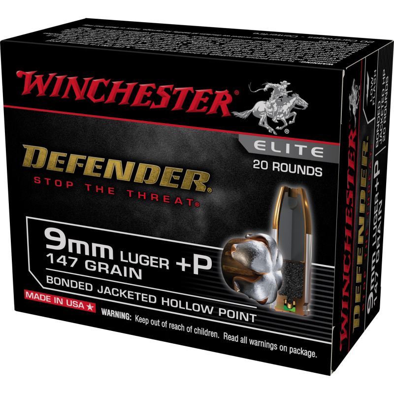 Defender, 9MM +P, 147 Grain, Bonded Jacketed Hollow Point Bullet, 20 Round Box S9MMPDB2
