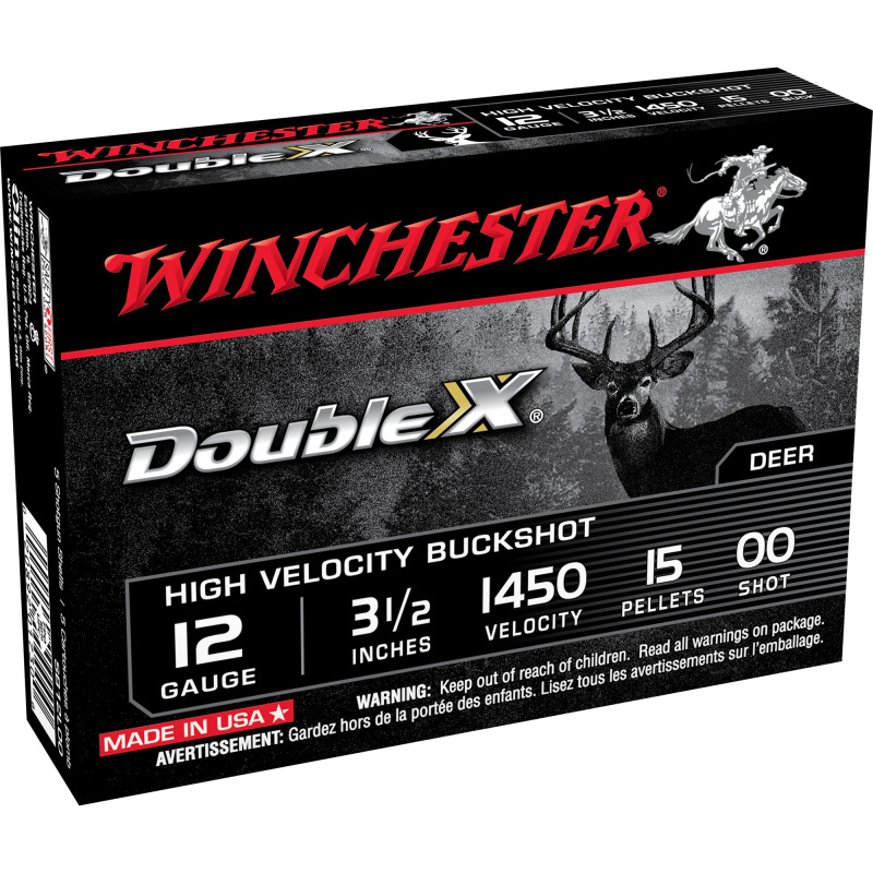 Double X High Velocity Buckshot Copper Plated Buffered 12 Gauge 3.5 Inch 1450 FPS 15 Pellets 00 Buck