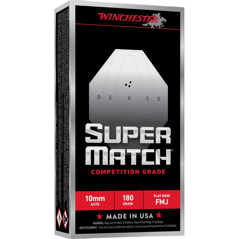 Super Match, 10MM, 180 Grain, Flat Nose Bullet, 50 Round Box SM10FN180