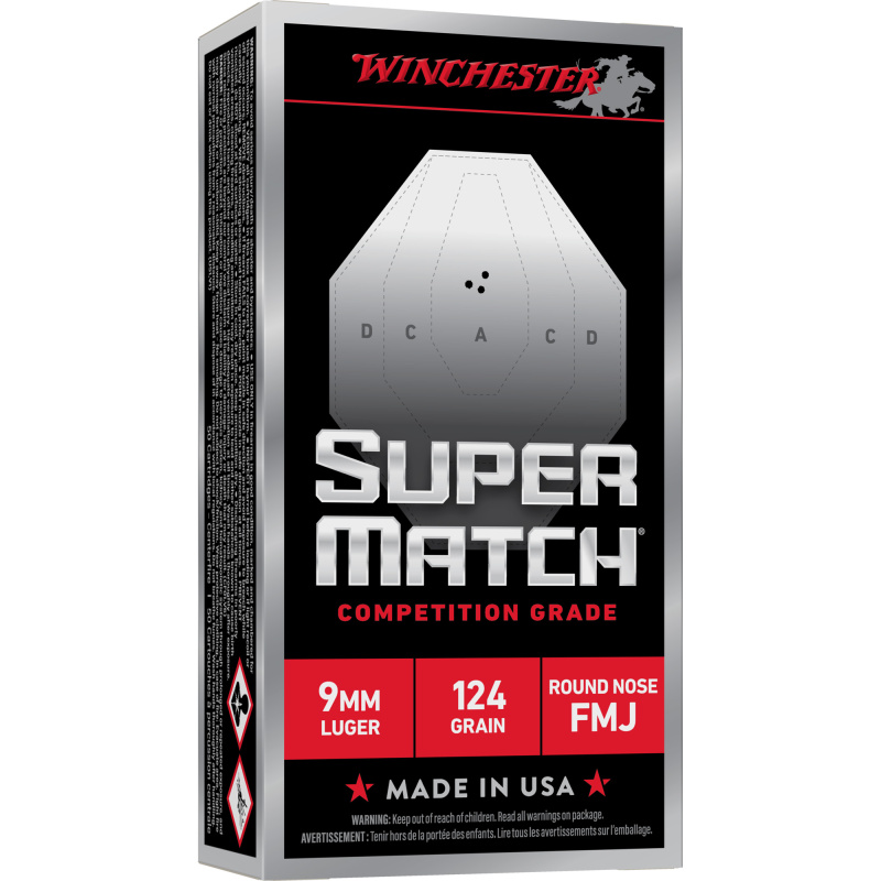 Super Match, 9MM, 124 Grain, Round Nose Bullet, 50 Round Box SM9RN124