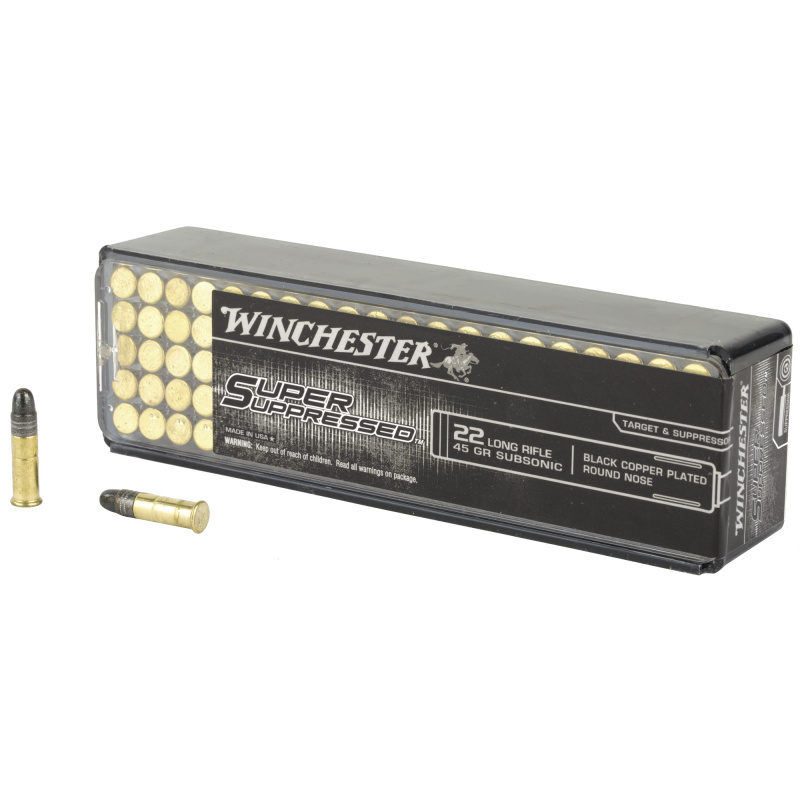 Super Suppressed |22LR 45 Grain, Black Copper Plated Round Nose, 1090 FPS, Sub-Sonic, 100 Round Box SUP22LR