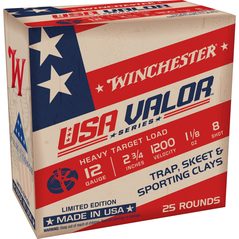 USA VALOR, 12 Gauge, 2.75", #8 Shot, 25 Round Box USAV128