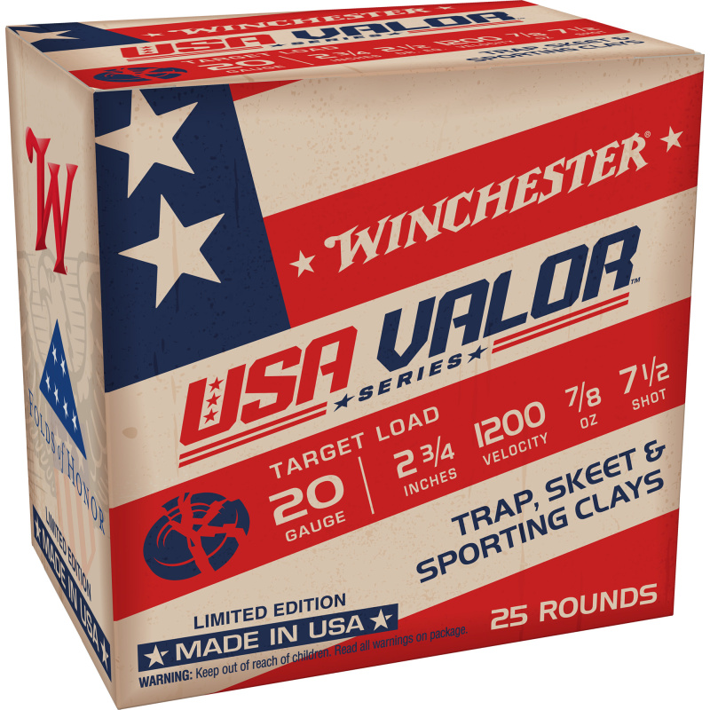 USA VALOR, 20 Gauge, 2.75", #7.5 Shot, 25 Round Box USAV207