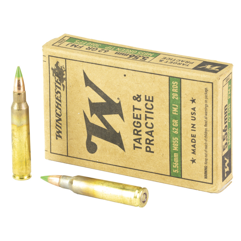 USA Lake City M855 |5.56mm NATO 62 Grain Full Metal Jacket Green Tip Box of 20 Rounds