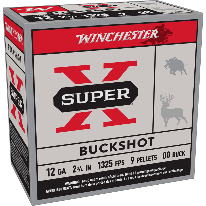 Super-X, 12 Gauge 2.75", 00 Buck, Buckshot, 9 Pellets, 25 Round Box XB1200VP25