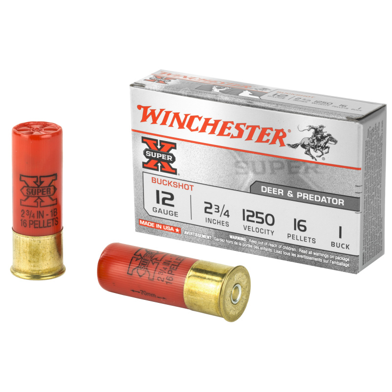Super-X Buffered Buckshot 12 Gauge 2.75 Inch 1250 FPS 16 Pellets 1 Buck