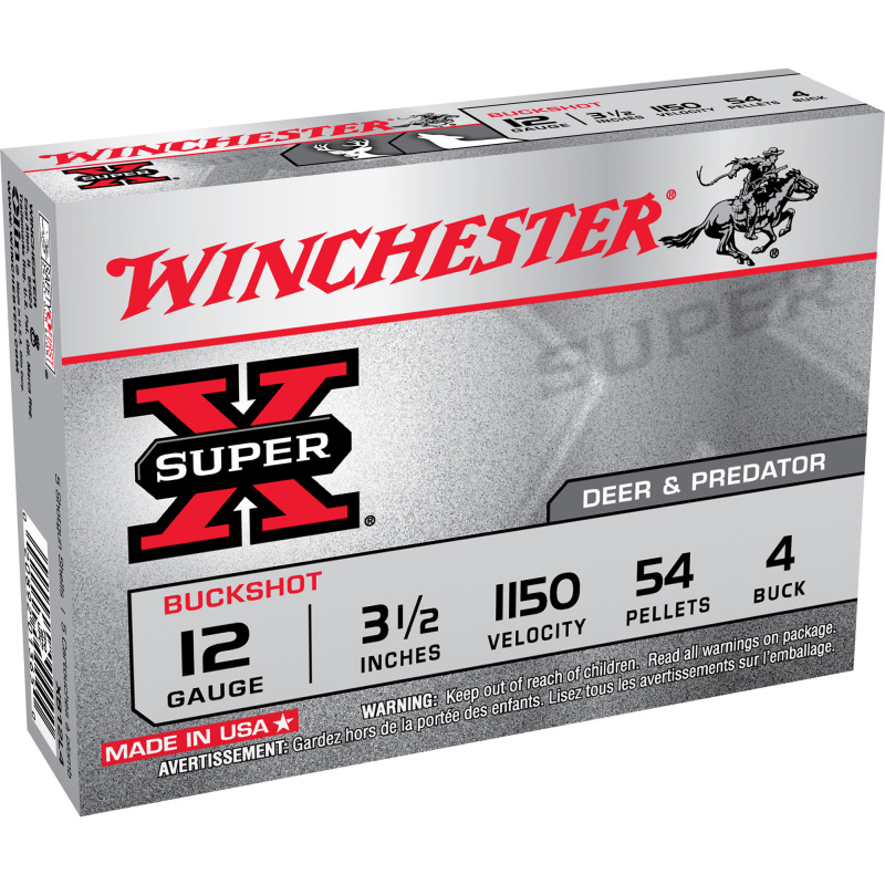 Super-X Buffered Buckshot 12 Gauge 3.5 Inch 1150 FPS 54 Pellets 4 Buck