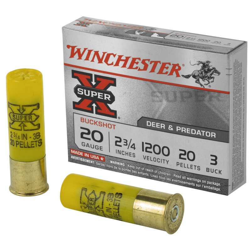 Super-X Buffered Buckshot 20 Gauge 2.75 Inch 1200 FPS 20 Pellets 3 Buck