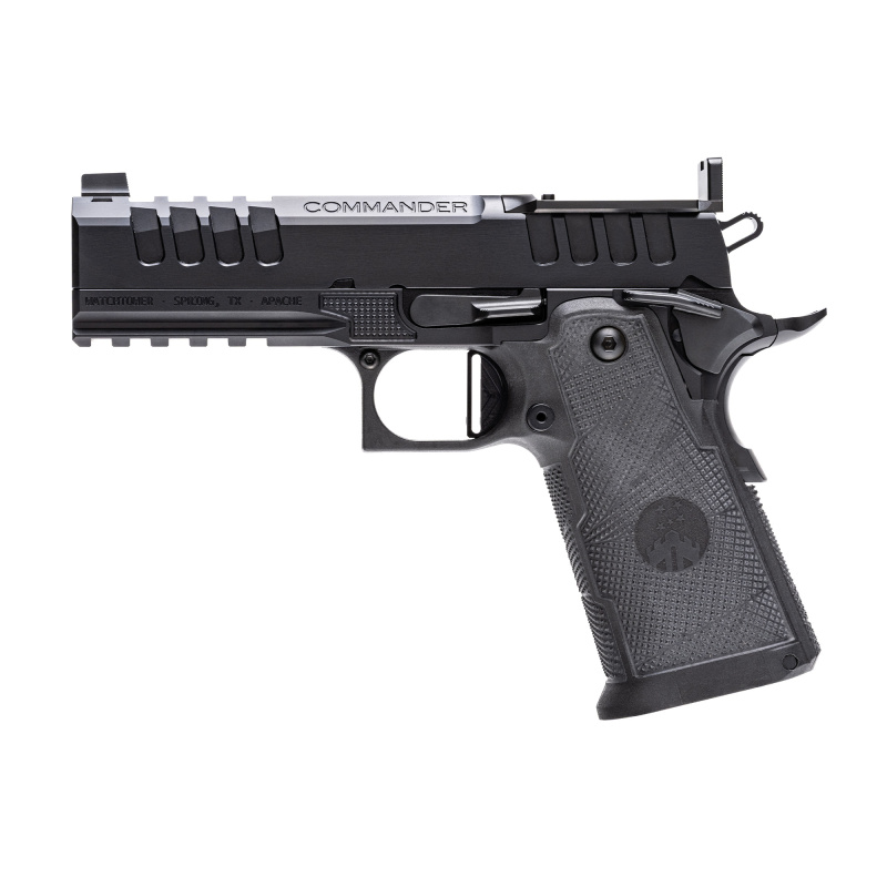 Tactical Commander, Semi-automatic, 1911, Aluminum Frame Pistol, Commander Size, 9MM, 4.25" Barrel, Nitride Finish, Black, Kevlar and Carbon Fiber Composite Grips, Green Tritium Front Sight, Optic Ready, RMR Footprint, 17 Rounds, 3 Magazines CMNDR-9MM-SI