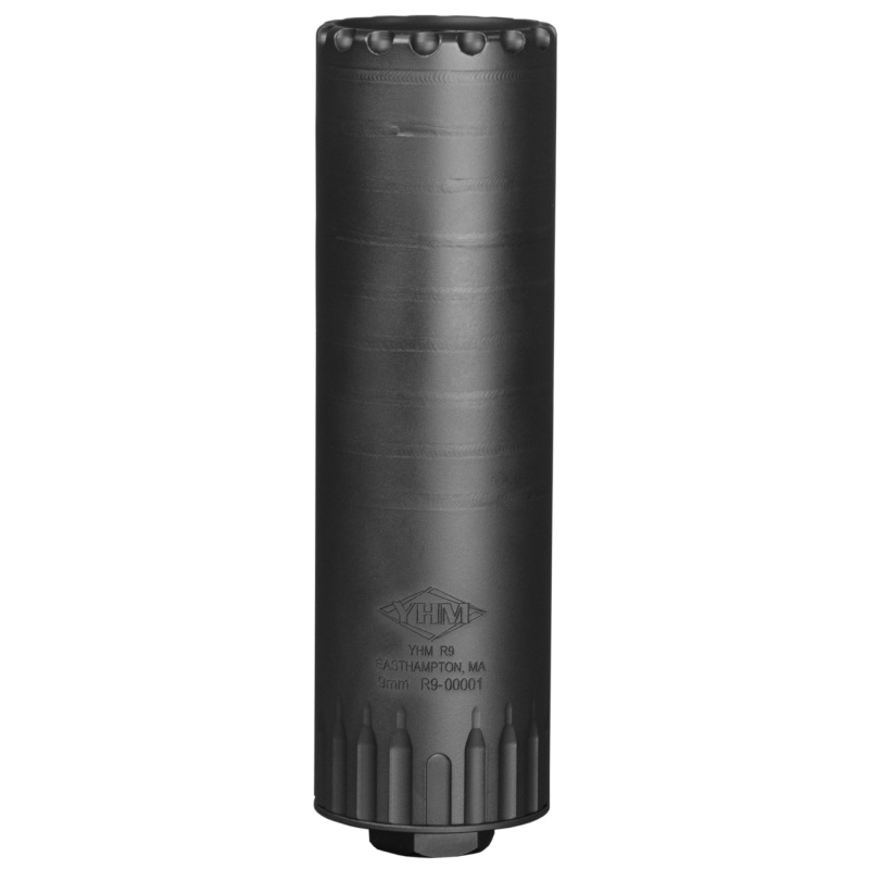 R9 Suppressor  .17HMR-9MM, 17-4PH Stainless Steel, 10.7oz, 1.562" Diameter, 5.2" Long, Cerakote Black, Includes Universal Rifle Suppressor Mount (YHM-2145-28) YHM-2155-28