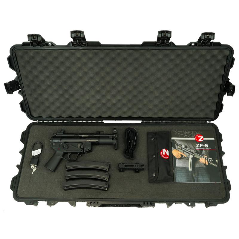 ZF-5K, Semi-automatic Pistol, Polymer Frame, 9MM, 4.6" 1/2x28 Threaded Barrel, Matte Finish, Black, Adjustable Diopter Sights, Manual Ambidextrous Thumb Safety, QD Sling Swivel Rear, 30 Rounds, Includes 3 Mags, 2 Point Sling, Hard Carry Case ZF5K000009BK