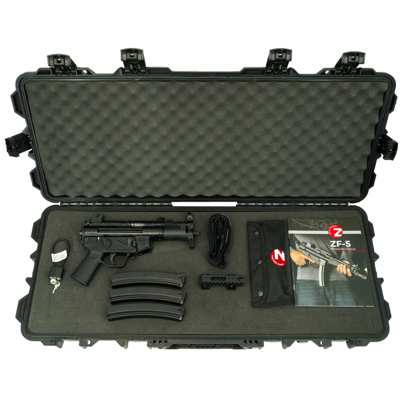 ZF-5T, Semi-automatic Pistol, Polymer Frame, 9MM, 5" 1/2x28 Threaded Barrel, Matte Finish, Black, Adjustable Diopter Sights, Manual Ambidextrous Thumb Safety, QD Sling Swivel Rear, 30 Rounds, Includes 3 Mags, 2 Point Sling, Hard Carry Case ZF5T000009BK