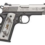 1911-380, Medallion, Semi-automatic, Full Size, 380 ACP, 4.25" Barrel, Engraved Matte Stainless Steel Slide, Black Polymer Frame, Right Hand, Buckmark Imitation Pearl Grips, Ambidextrous Thumb Safety, White 3 Dot Sights, 8Rd 051966492