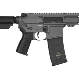 Banshee MK4, Semi-automatic Pistol, AR, 9MM, 5" Threaded Barrel, 1/2x28, CMMG Zeroed Linear Compensator, Cerakote Finish, Tungsten, M-LOK Handguard, CMMG Zeroed Polymer Grip, Pistol Tube, Manual Safety, 30 Rounds, 1 Magazine PE-94A1798-TNG
