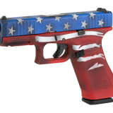 45, Striker Fired, Semi-automatic, Polymer Frame Pistol, Compact, 9MM, 4.02" Barrel, Glock Marksman Barrel, nDLC Finish, No Finger Grooves, Fixed Sights, 17 Rounds, 3 Magazines, Front Serrations, Ambidextrous Slide Stop Lever, Flared Mag Well, Red, White