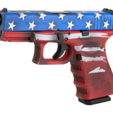 19, Semi-automatic, Safe Action, Compact, 9MM, 4.02", Red, Wht, Blu BW Flag, 15 Rounds, 2 Mags, Glock OEM Rail, Right Hand, Fixed Sights, Polymer, Matte PI1950204-RWBBWFL