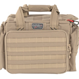 Tactical, Range Bag, Tan, 5 Internal Handgun Foam Cradles, Nylon, Visual ID Storage System for Quickidentification and access of gear, Front pocket features a padded handgun sleeve that can be removed for use to protect your firearms at the range and hol