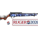 10/22, Carbine, Semi-automatic, 22 LR, 18.5" Threaded Barrel, Black Color, Satin Finish, Adjustable Ghost Ring Rear Sight, Protected Blade Front Sight, American Flag Synthetic Stock, 10Rd 31154