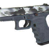19 Gen3, Striker Fired, Semi-automatic, Polymer Frame Pistol, Compact, 9MM, 4.02" Barrel, Grey Multicam Slide With Sniper Grey Frame, Fixed Sights, 15 Rounds, 2 Magazines, Laser Engraved Frame, Optic Cut 300-110-0105-04
