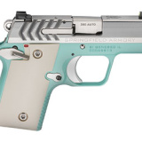 911, 1911 Micro Compact, 380ACP, 2.7" Barrel, Alloy Frame, Vintage Blue Cerakote Finish, Stainless Steel Slide, 2 Magazines, 1-6Rd & 1-7Rd, Engineered Ivory Grips, Tritium Night Sights PG9109VBS