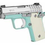 911, 1911 Micro Compact, 380ACP, 2.7" Barrel, Alloy Frame, Vintage Blue Cerakote Finish, Stainless Steel Slide, 2 Magazines, 1-6Rd & 1-7Rd, Engineered Ivory Grips, Tritium Night Sights PG9109VBS