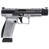 TP9, METE SFx, Striker Fired, Semi-automatic, Polymer Frame Pistol, Full Size, 9MM, 5.2" Barrel, Cerakote Finish, Black Slide, White Frame, 3 Dot White Sights, Flared Magwell, Optic Ready, 2 Magazines, (1)-18 Round and (1)-20 Round, Includes Reversable O