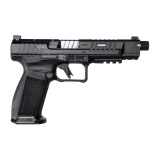 METE SFX Pro, Striker Fired, Semi-automatic, Polymer Frame Pistol, Full Size, 9MM, 5.74" Threaded Barrel, 1/2x28 Thread Pitch, Matte Finish, Black, Tritium Front Sight with Black Rear, Flared Magwell, Optic Ready, Aluminum Trigger, 2 Magazines, (1) 20 Ro