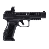SFX Rival-S Darkside, Striker Fire, Semi-automatic, Steel Frame Pistol, Full Size, 9MM, 5" Barrel, Matte Finish, Darkside, MeCanik MO2 Red Dot Sight, Fiber Optic Front Sight, Co-Witness Sights, 18 Rounds, 2 Magazines, Includes Competition Holster, (5) Op