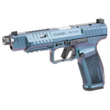 METE SFX Pro, Striker Fired, Semi-automatic, Polymer Frame Pistol, Full Size, 9MM, 5.74" Threaded Barrel, 1/2x28, Matte Finish, Stingray Cerakote, 3 Dot White Sights, Flared Magwell, Optic Ready, 2 Magazines, (1) 20 Round and (1) 18 Round, Includes Acces