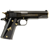 1911C, TALO, Semi-automatic, 1911, Full Size, 38 Super, 5" Barrel, Blued Finish, Steel Construction, 9 Rounds, 1 Magazine, 1 of 500, High Polished Slide and Frame, Gold Inlay and Accents, Black Kirinite Grips with Gold Pony, Mexican Influenced Slide Engr