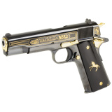 1911C, TALO, Semi-automatic, 1911, Full Size, 38 Super, 5" Barrel, Blued Finish, Steel Construction, 9 Rounds, 1 Magazine, 1 of 500, High Polished Slide and Frame, Gold Inlay and Accents, Black Kirinite Grips with Gold Pony, Mexican Influenced Slide Engr