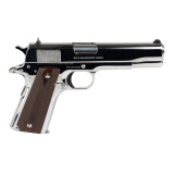 Government, 1911, Semi-automatic, Metal Frame Pistol, Full Size, 38 Super, 5" Barrel, Bright Stainless Steel Finish, Silver, Rosewood Checkered Grips, Fix Sights, 9 Rounds, 1 Magazine O1911C-BS38