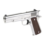 Government, 1911, Semi-automatic, Metal Frame Pistol, Full Size, 38 Super, 5" Barrel, Bright Stainless Steel Finish, Silver, Rosewood Checkered Grips, Fix Sights, 9 Rounds, 1 Magazine O1911C-BS38