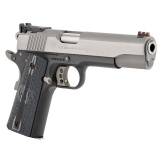 Gold Cup, Semi-automatic, Metal Frame Pistol, Full Size, 38 Super, 5" Barrel, Carbon Steel, Blued Polished Finish, G10 Diamond Checkered Gray with Scallops Grips, Fiberoptic Front and Adjustable Rear Sights, 9 Round, 1 Magazine O5973GCL-TT
