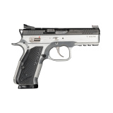 Shadow 2 Compact Two-Tone 9MM, 4" Barrel, Polished Finish, Black Slide, Silver Frame, Black Serrated Rear Sight, Fiber Optic Front Sight, Optics Ready, Manual Safety, 15 Rounds, 2 Magazines Semi-automatic, Single Action/Double Action, Alulminum Frame