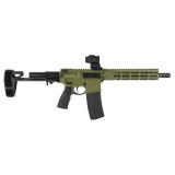 DDM4, Semi-automatic, AR Pistol, 5.56 NATO, 10.3" Cold Hammer Forged Barrel, Threaded 1/2X28, Anodized Finish, Bazooka Green, Daniel Defense Pistol Grip, Maxim PDW Brace, DD4 Flat Front 9.5" Rail, 30 Rounds, Includes Primary Optics Cyclops Gen 2 Reticle
