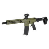 DDM4, Semi-automatic, AR Pistol, 5.56 NATO, 10.3" Cold Hammer Forged Barrel, Threaded 1/2X28, Anodized Finish, Bazooka Green, Daniel Defense Pistol Grip, Maxim PDW Brace, DD4 Flat Front 9.5" Rail, 30 Rounds, Includes Primary Optics Cyclops Gen 2 Reticle
