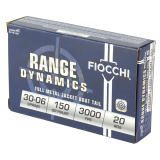 Fiocchi Rifle, 30-06, 150 Grain, Full Metal Jacket Boat Tail 3006A