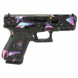 19 Gen5, Striker Fired, Compact, 9MM, 4.02" Marksman Barrel, Polymer Frame, Fixed Sights, 15Rd, 3 Magazines, Ambidextrous Slide Stop Lever, Flared Mag Well, nDLC Finished Slide and Barrel, No Finger Grooves, Front Serrations, Black Base Finish With Cyan/