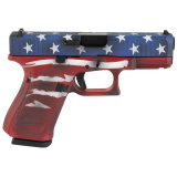 19 Gen5, Striker Fired, Compact, 9MM, 4.02" Marksman Barrel, Polymer Frame, Matte Finish, Fixed Sights, 15Rd, 3 Magazines, Ambidextrous Slide Stop Lever, Flared Mag Well, nDLC Finished Slide and Barrel, No Finger Grooves, Front Serrations, Red, White, Bl