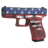 19 Gen5, Striker Fired, Compact, 9MM, 4.02" Marksman Barrel, Polymer Frame, Matte Finish, Fixed Sights, 15Rd, 3 Magazines, Ambidextrous Slide Stop Lever, Flared Mag Well, nDLC Finished Slide and Barrel, No Finger Grooves, Front Serrations, Red, White, Bl