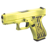 19 Gen 5, Striker Fired, Semi-automatic, Polymer Frame Pistol, Compact, 9MM, 4.02" Barrel, Custom Gadsden Flag Finish by Skydas, Front Serrations, 15 Rounds, 3 Magazines PA195S204N